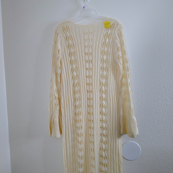 Vintage Style Women's Cream Open Knit Lace Button Front Maxi Dress Fits M/L - Picture 12 of 16